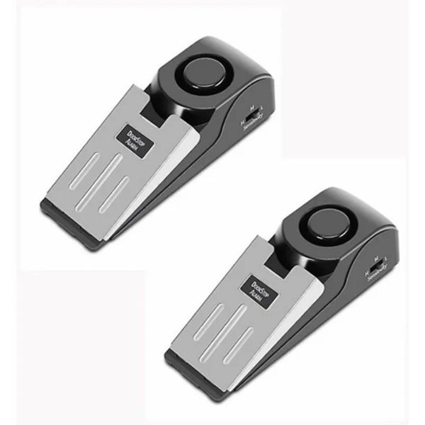 MINI WIRELESS DOOR STOP ALARM, 2 PACK WEDGE SHAPED DOOR STOPS BLOCKING SECURITY SYSTEM