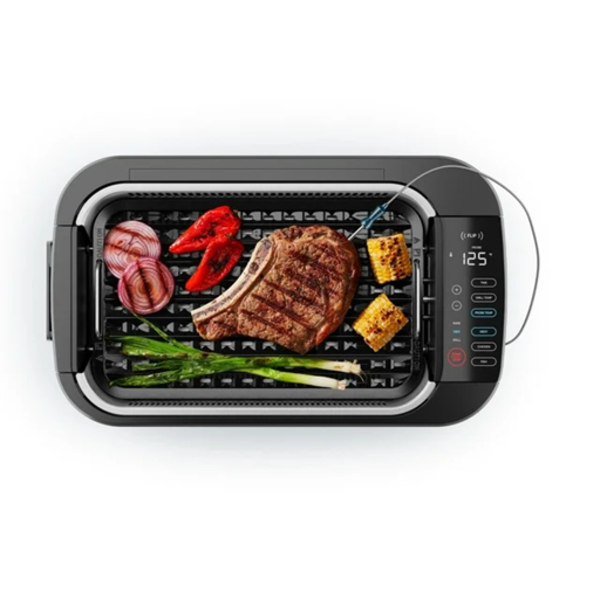 CHEFMAN ACCUGRILL SMOKELESS INDOOR GRILL, REMOVABLE INTEGRATED PROBE COOKING THERMOMETER, BLACK