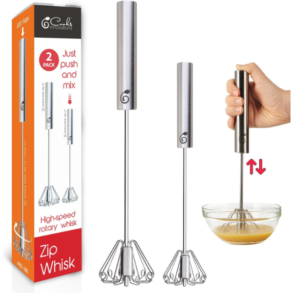 STAINLESS STEEL EGG WHISK - EASY TO USE SEMI-AUTOMATIC PUSH-DOWN ZIP WHISKER -N