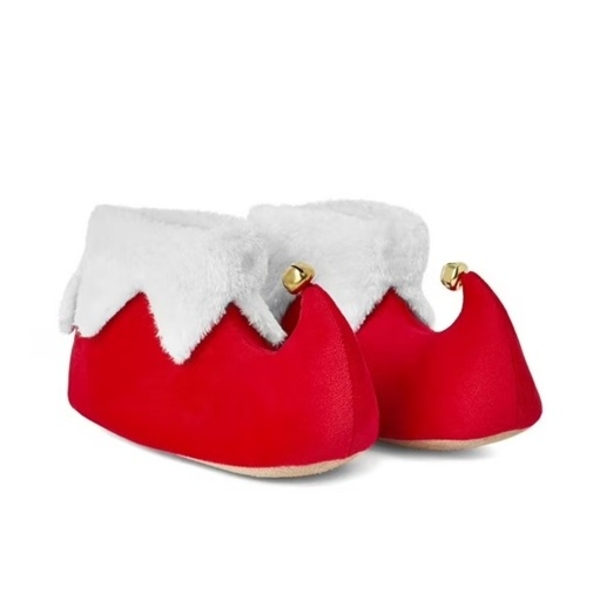 2 PAIRS - SANTA CLAUS ADULT RED SANTA SLIPPERS WITH JINGLE BELLS (SIZE 11/12)