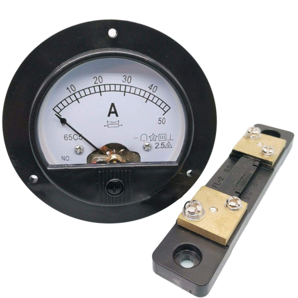 DC 0~50A ANALOG AMP CURRENT POINTER NEEDLE PANEL METER AMMETER AND SHUNT