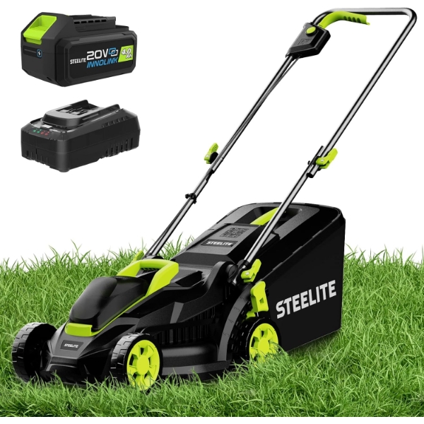 STEELITE 13-INCH CORDLESS LAWN MOWER, 21V 4.0AH ELECTRIC MOWER WITH BRUSHLESS MOTOR