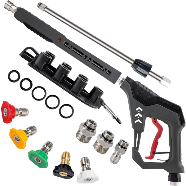 PRESSURE WASHER GUN WITH SWIVEL, WITH REPLACEMENT WAND EXTENSION