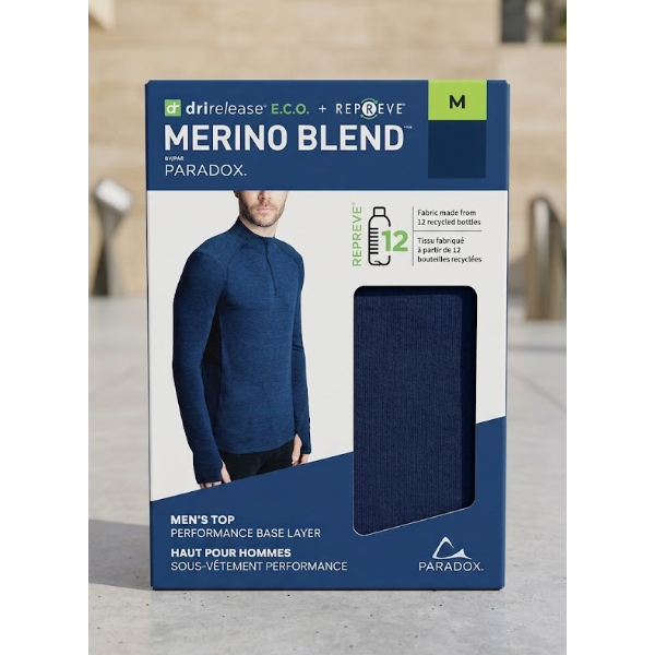 Paradox Men's Merino Blend Drirelease Performance Base Layer Shirt/Top - Medium