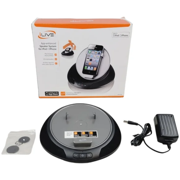 ILIVE SPEAKER SYSTEM FOR IPOD + IPHONE - 3D ROTATING DOCK (USED)