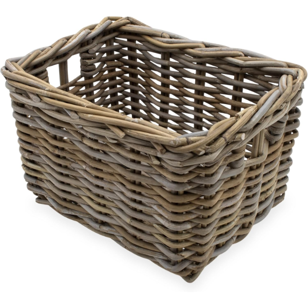 SPETEBO SHABBY GREY RATTAN RECTANGULAR STORAGE BASKET -U
