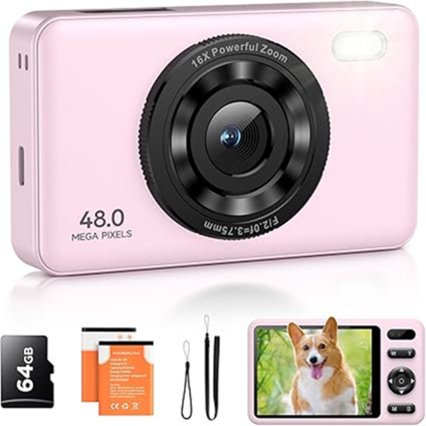 DIGITAL CAMERA 64GB CARD AUTOFOCUS 2.7K 48MP KIDS CAMERA WITH 16X ZOOM