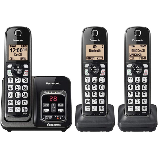 PANASONIC KX-TG833SK BLUETOOTH LINK2CELL CORDLESS PHONE WITH VOICE ASSIST AND ANSWERING MACHINE