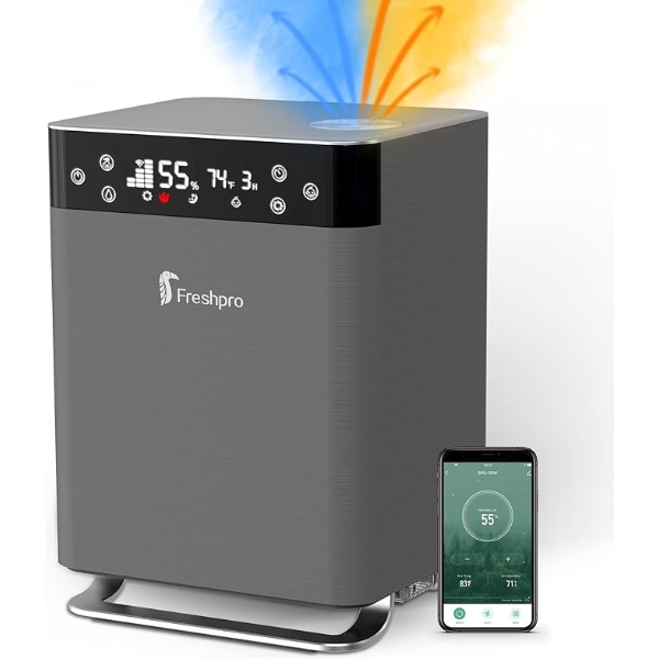 HUMIDIFIERS FOR BEDROOM, 4.5L TOP FILL WARM AND COOL MIST. SMART WIFI CONTROL