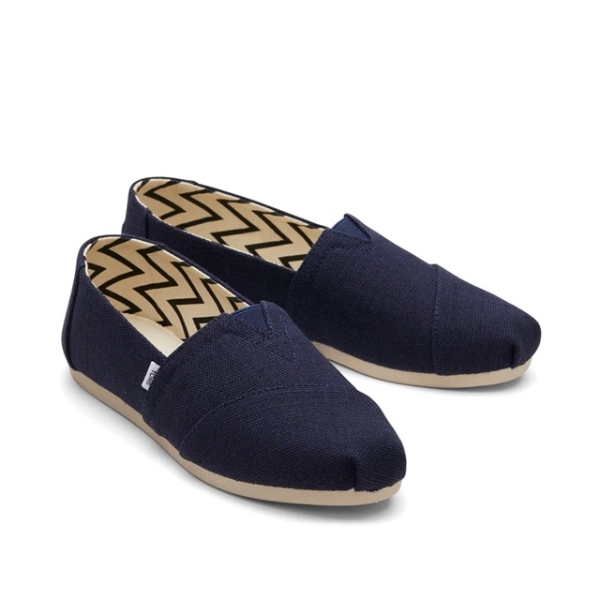 WOMENS TOMS ALPARGATA NAVY BLUE CANVAS SLIP ON FLAT SHOES