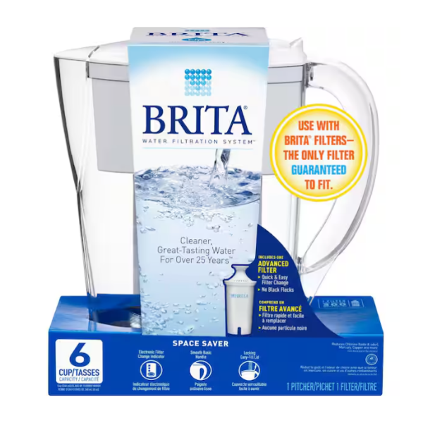 BRITA 48 OZ. SPACE SAVER WATER FILTER PITCHER, BPA FREE -SU