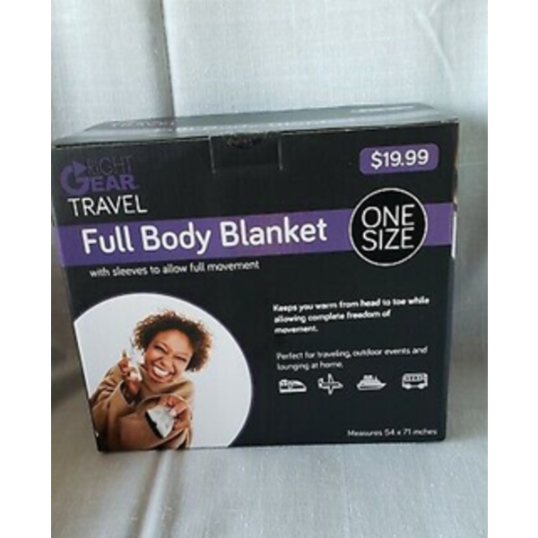 BLUE FULL SLEEVE BLANKET NEW IN SPUR GEAR TRAVEL BOX MEASURES 54" X 71"