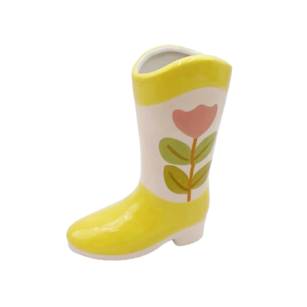 COWBOY BOOT CERAMIC VASE -U