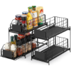 Image 1 : 2 PACK - 2-TIER UNDER SINK CABINET ORGANIZER WITH SLIDING STORAGE DRAWER, SPICE RACK