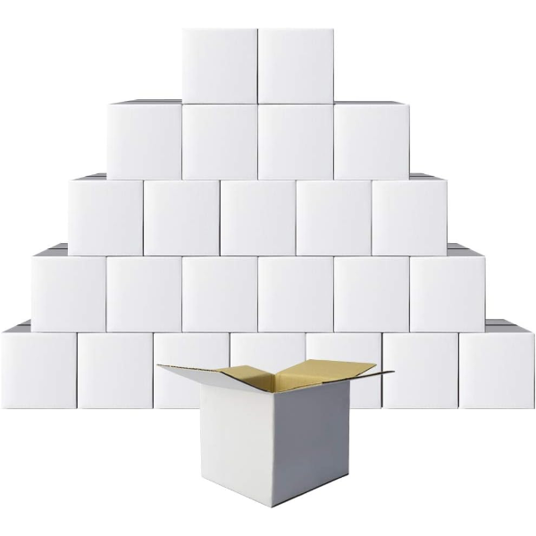 PETAFLOP SHIPPING BOXES 4X4X4 WHITE CARDBOARD BOX KRAFT CORRUGATED SMALL MAILING BOXES