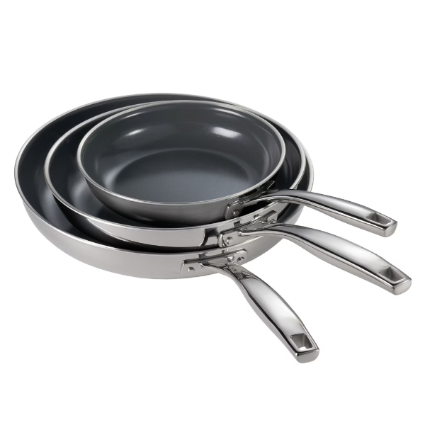 TRAMONTINA STAINLESS STEEL WITH CERAMIC NON-STICK SKILLET SET 3-PIECES -SU