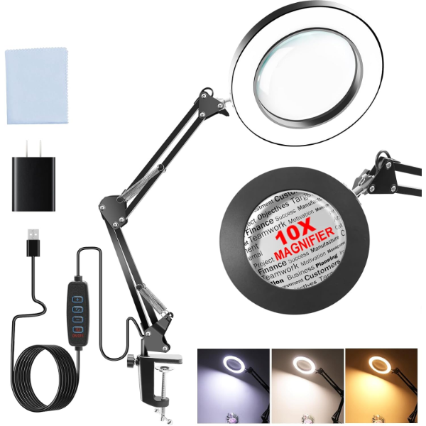 DAYAOCO 10X LIGHTED MAGNIFYING GLASS WITH LIGHT AND CLAMP