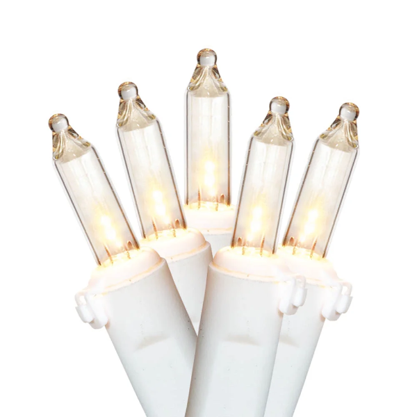 HOLIDAY TIME 300-COUNT CLEAR INCANDESCENT MINI CHRISTMAS LIGHTS, WITH WHITE WIRE (USED, NO BOX)