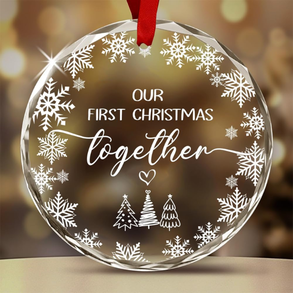 CHRISTMAS CRYSTAL GLASS ORNAMENT - OUR FIRST CHRISTMAS TOGETHER, WITH GIFT BOX (NEW)