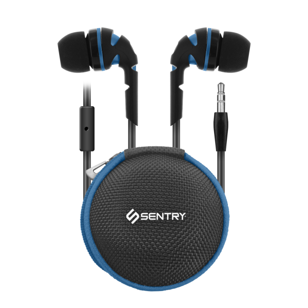 SENTRY NEONS WIRED EAR BUDS WITH ZIPPER CARRYING CASE - BLUE (NEW)