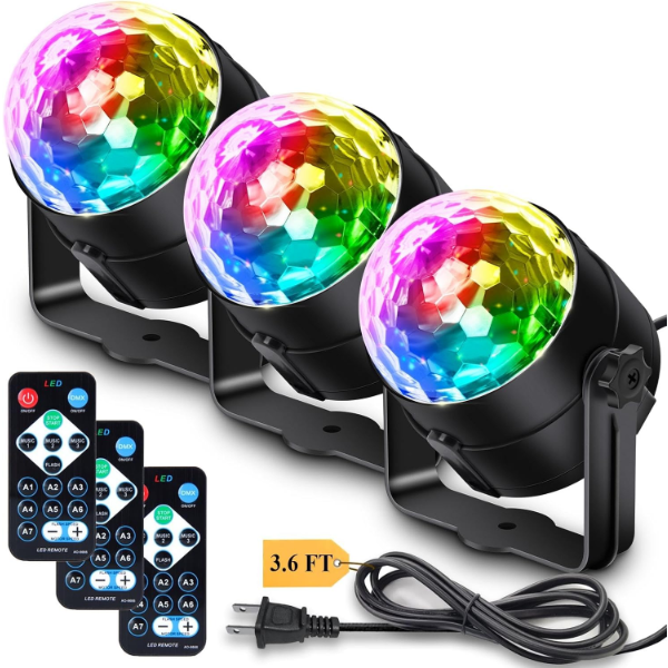 APEOCOSE 3-PACK DISCO BALL PARTY LIGHTS SOUND ACTIVATED WITH REMOTE CONTROL -N