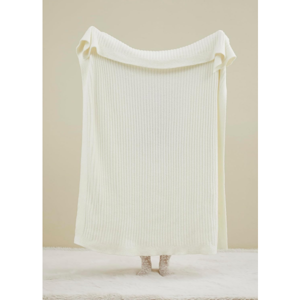 R.SHARE IVORY RIBBED THROW BLANKET (NEW)