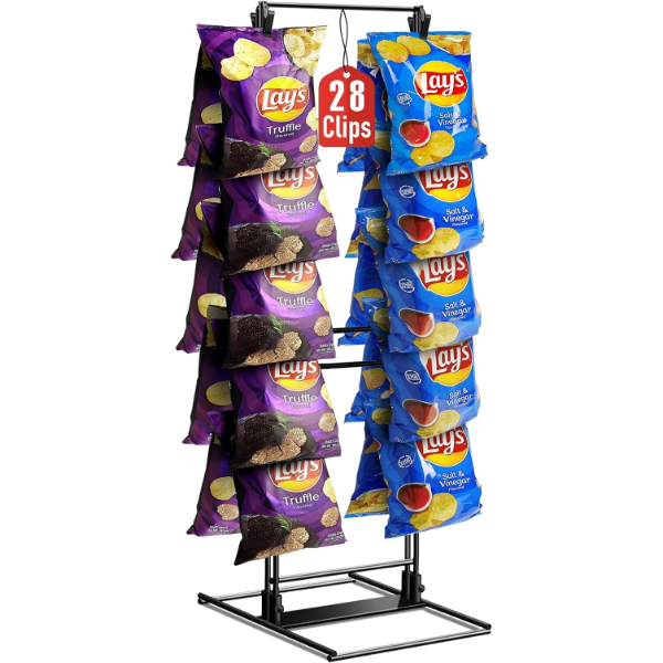 CHIP RACK DISPLAY STAND, POTATO CHIP RACK BAG HOLDER WITH 28 CLIPS