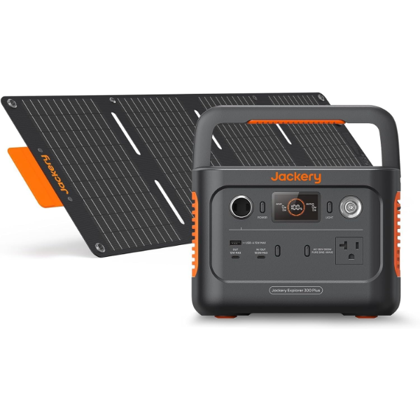 JACKERY SOLAR GENERATOR 300 PLUS PORTABLE POWER STATION WITH 40W BOOK-SIZED SOLAR PANEL