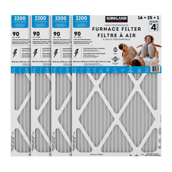 KIRKLAND SIGNATURE HIGH PERFORMANCE AIR FILTERS 4-PACK 16X25X1 -N