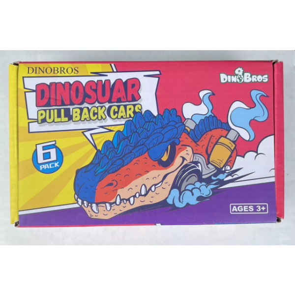 DINOBROS DINOSAUR TOY PULL BACK CARS, 6 PACK DINO TOYS NEW IN BOX