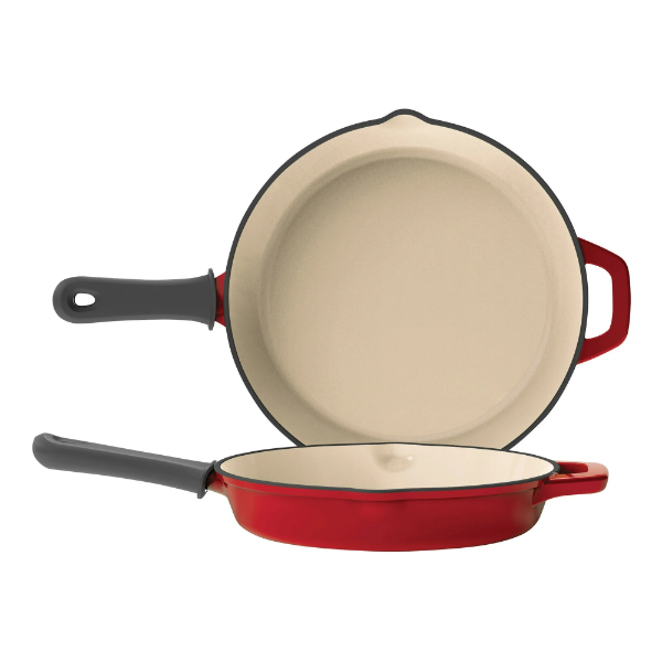TRAMONTINA ENAMELED CAST IRON SKILLETS, 2-PIECE (USED, NO BOX)