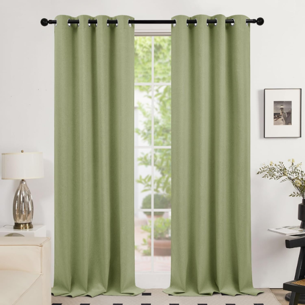 DECONOVO TOTAL BLACKOUT CURTAINS LINEN CURTAINS ROOM DARKENING CURTAINS WITH GROMMETS FOR BEDROOM
