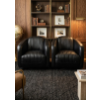 Image 1 : Set of 2 Modern Black Faux Leather Ribbed Swivel Armchairs
