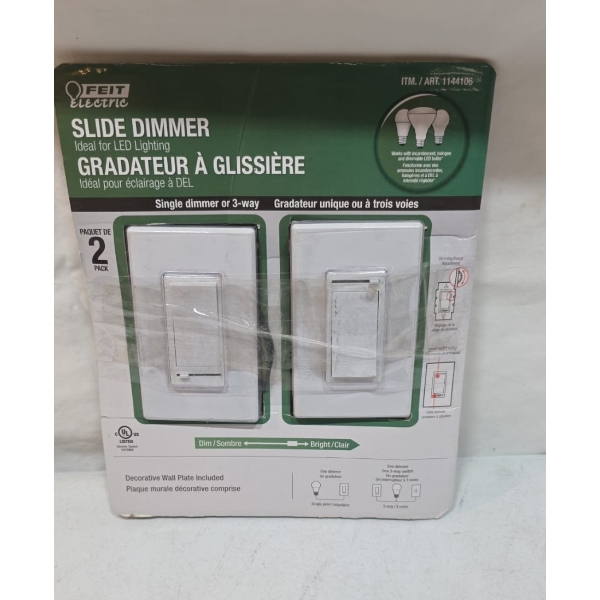 NEW FEIT ELECTRIC DIMMER SWITCH 2 PACK FOR LED  CFL HALOGE RGB POTLIGHT BULB (NEW)