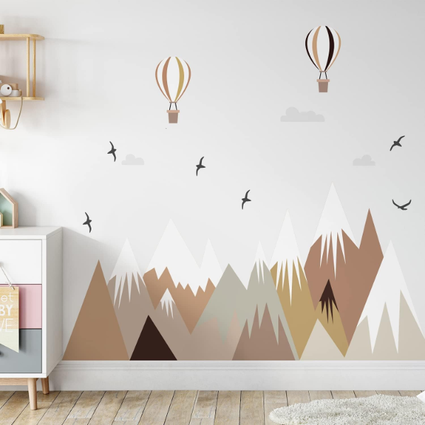 FUNLIFE FABRIC BOHO WALL STICKERS SCANDINAVIAN MOUNTAIN WALL DECALS PEEL AND STICK LANDSCAPE