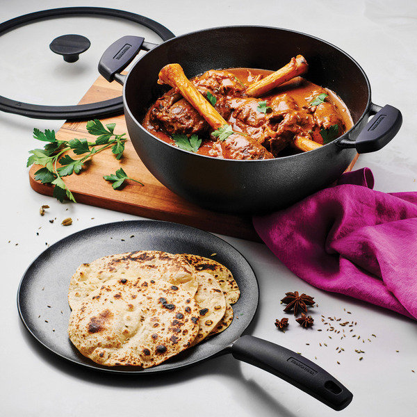 TRAMONTINA CAST IRON DEEP KADAI & FLAT TAWA 2-PIECE COOKWARE -U