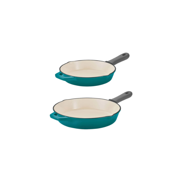 TRAMONTINA SET OF 2 ENAMELED CAST IRON FRYING PANS (NEW, NO BOX)