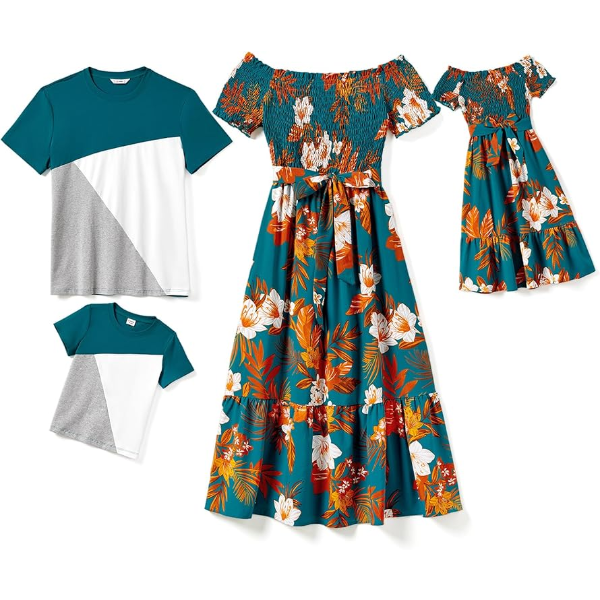 PATPAT FAMILY MATCHING OUTFITS BOHO FLORAL PRINT SQUARE NECK "LARGE"