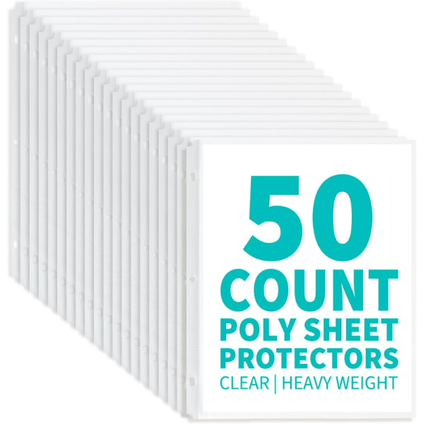 BINDITEK 50 PACK HEAVYDUTY CLEAR SHEET PROTECTORS,8.5 X11 INCHES