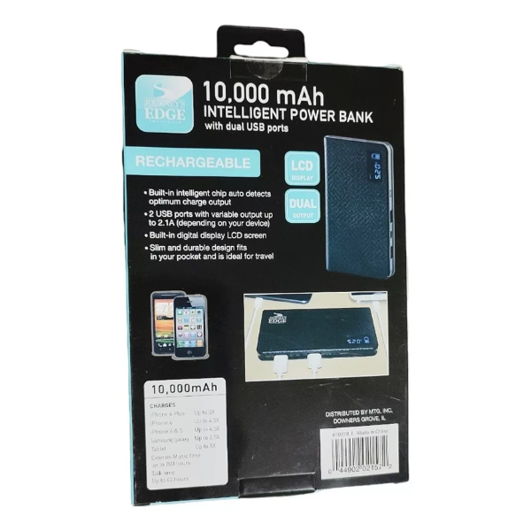 JOURNEY'S EDGE 10,000 MAH INTELLIGENT POWER BANK WITH DUAL USB PORTS