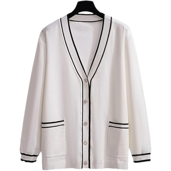 SAODIMALLSU WOMENS BUTTON DOWN CARDIGAN SWEATERS V NECK 2024. WHITE COLOR (SIMILAR DESIGN)