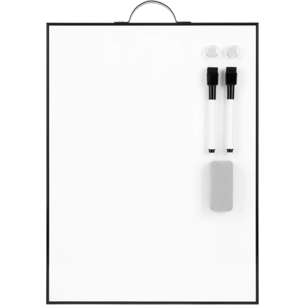 TSJ OFFICE SMALL WHITE BOARD - 16" X 12" PORTABLE BLACK ALUMINUM FRAMED WHITEBOARD
