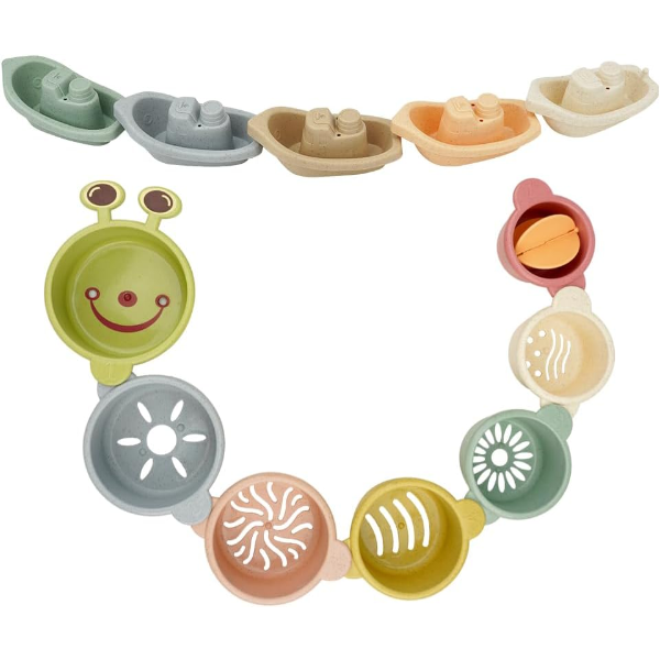 BABY BATH TOYS FLOATING BOATS AND SEA ANIMAL SHAPES STACKABLE CUPS FOR TODDLERS 1-3