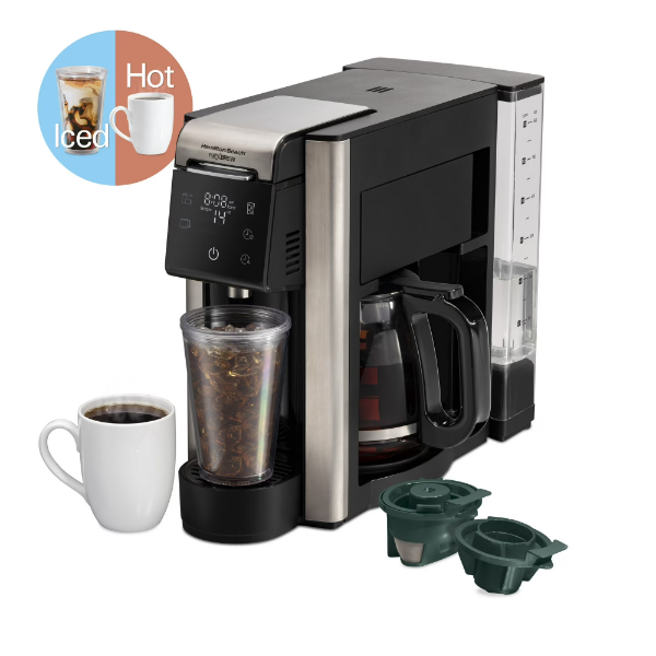 HAMILTON BEACH FLEXBREW 5-IN-1 COFFEE MAKER, SINGLE SERVE, 12-CUP COFFEE POT, HOT & ICED, K CUP POD 