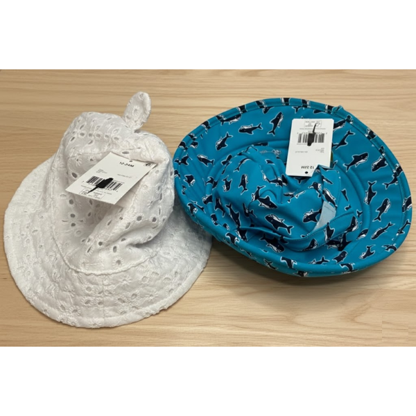 BABY BUCKET HAT EYELET WHITE/BLUE SHARK (NEW, NO BOX)