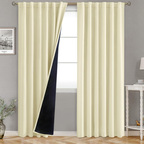 BGMENT CREAM THERMAL INSULATED 100% BLACKOUT CURTAINS 95 INCHES LONG WITH LINER