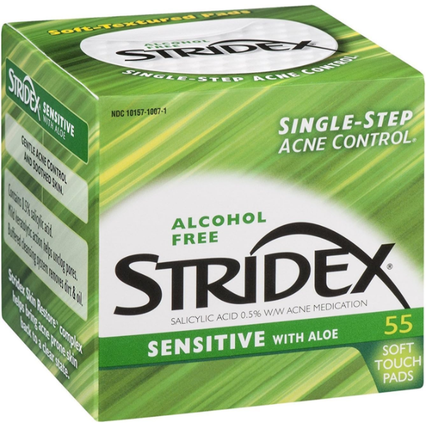 STRIDEX SINGLE-STEP ACNE CONTROL SENSITIVE WITH ALOE ALCOHOL FREE SOFT TOUCH PADS