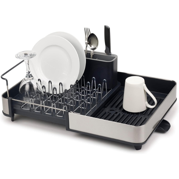 JOSEPH JOSEPH STAINLESS-STEEL EXTENDABLE DUAL PART DISH RACK -N