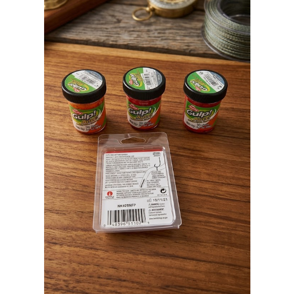 3 FISH FRY FLUORESCENT ORANGE & HOOK LOT 3 GULPS 1 FISHING HOOK -SU