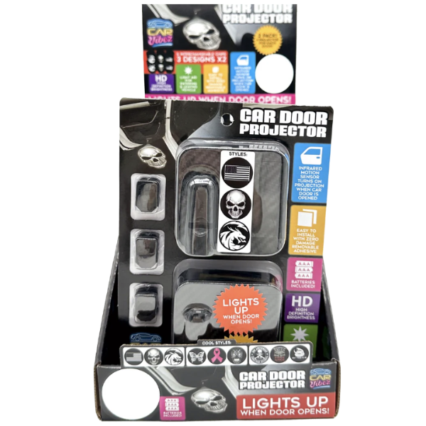 CAR DOOR LIGHT PROJECTOR WITH ASSORTED DESIGNS RETAIL READY DISPLAY 23694
